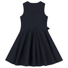 Girls Navy Blue & White Satin Floral Dress, 2, hi-res