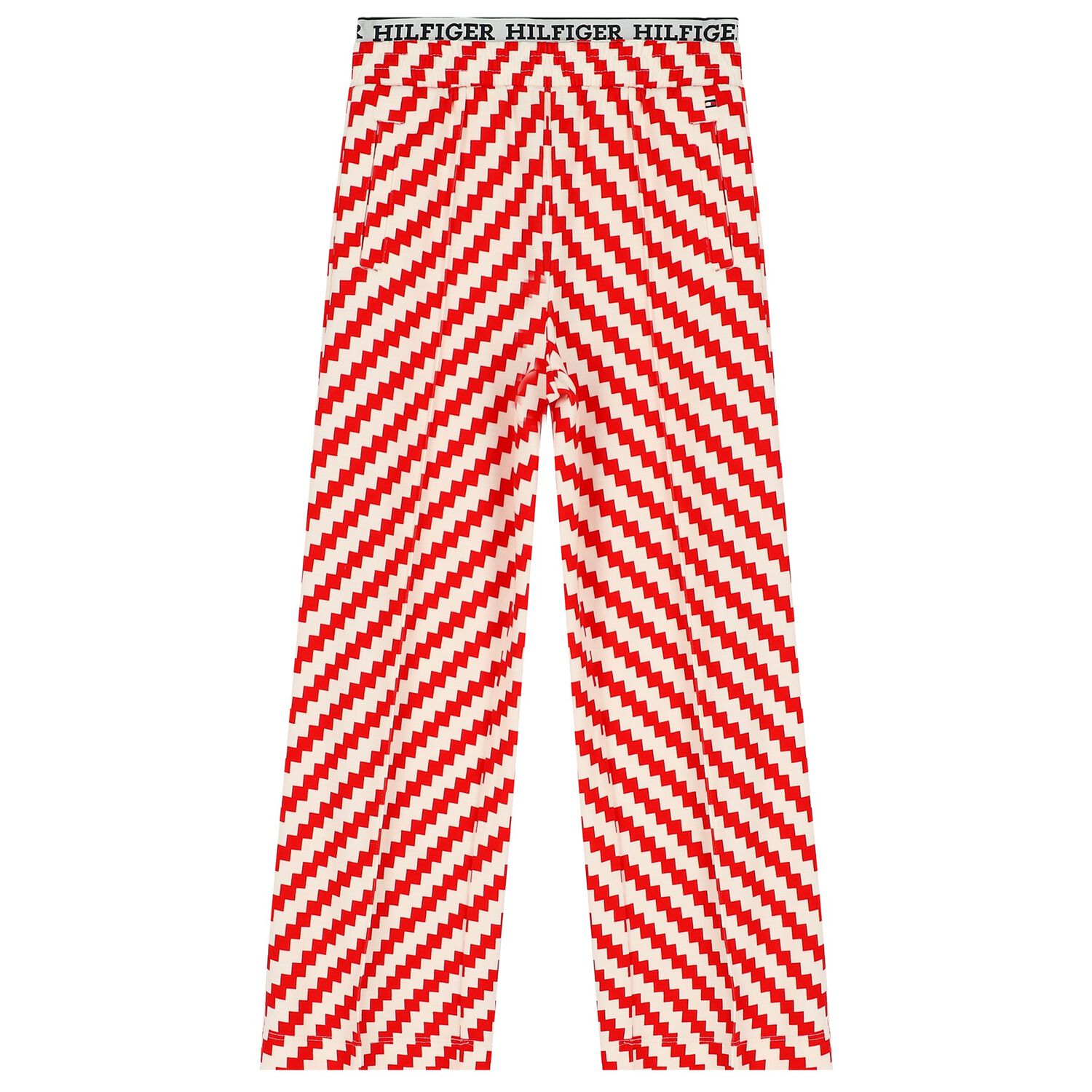 Girls Ivory & Red Zigzag Striped Trousers, 1, hi-res image number null