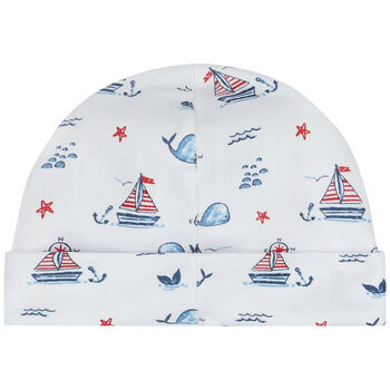 Baby Boys White Sail & Whale Hat