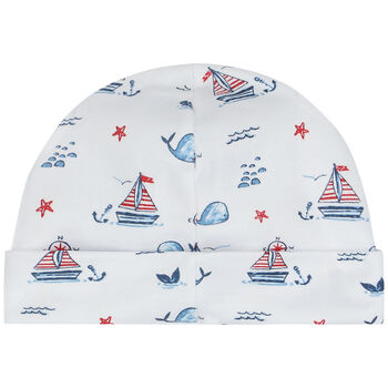 Baby Boys White Sail & Whale Hat