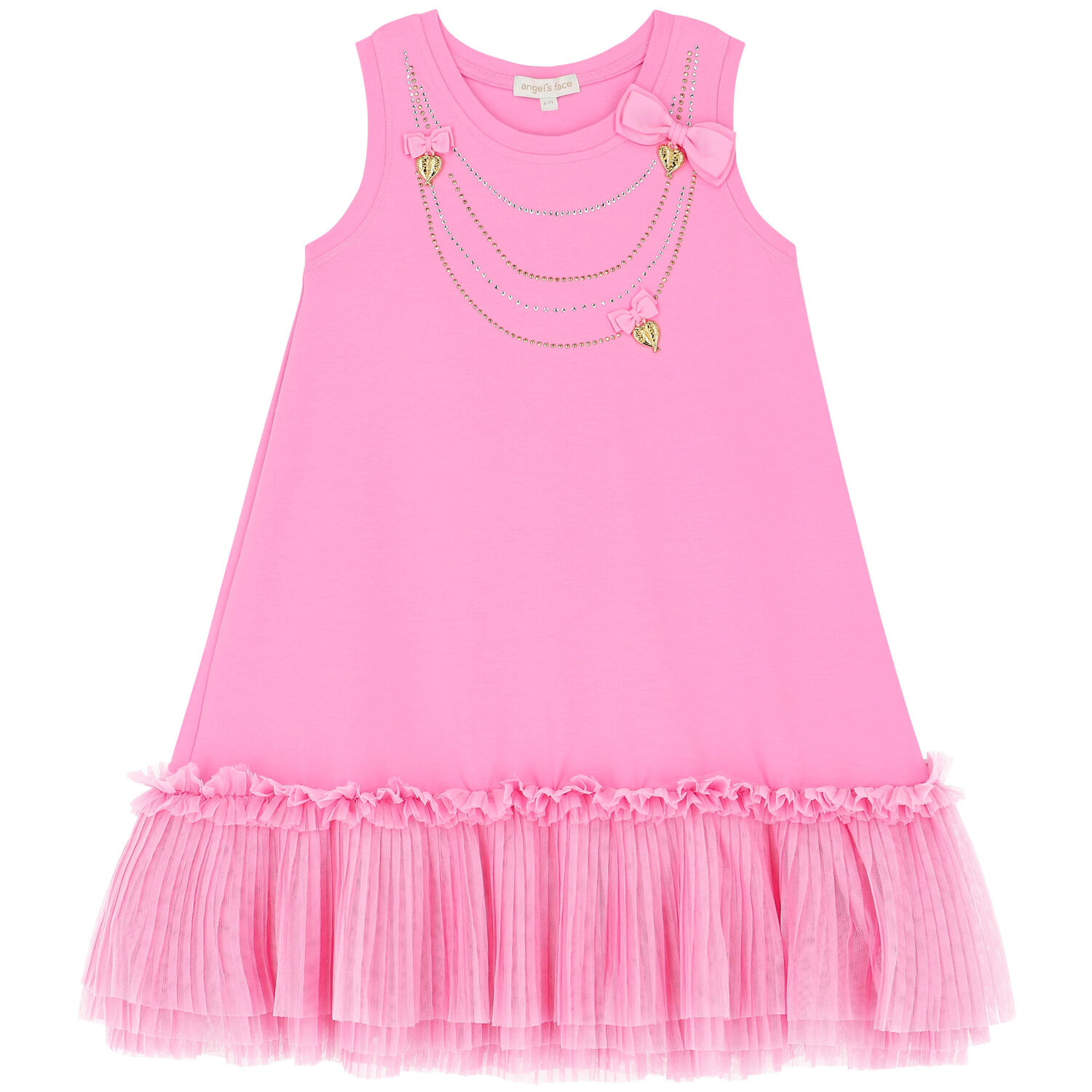 Girls Pink Embellished Tulle Dress, 2, hi-res