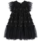 فستان بنات من التول مزين بالترتر باللون الأسود, 1, hi-res