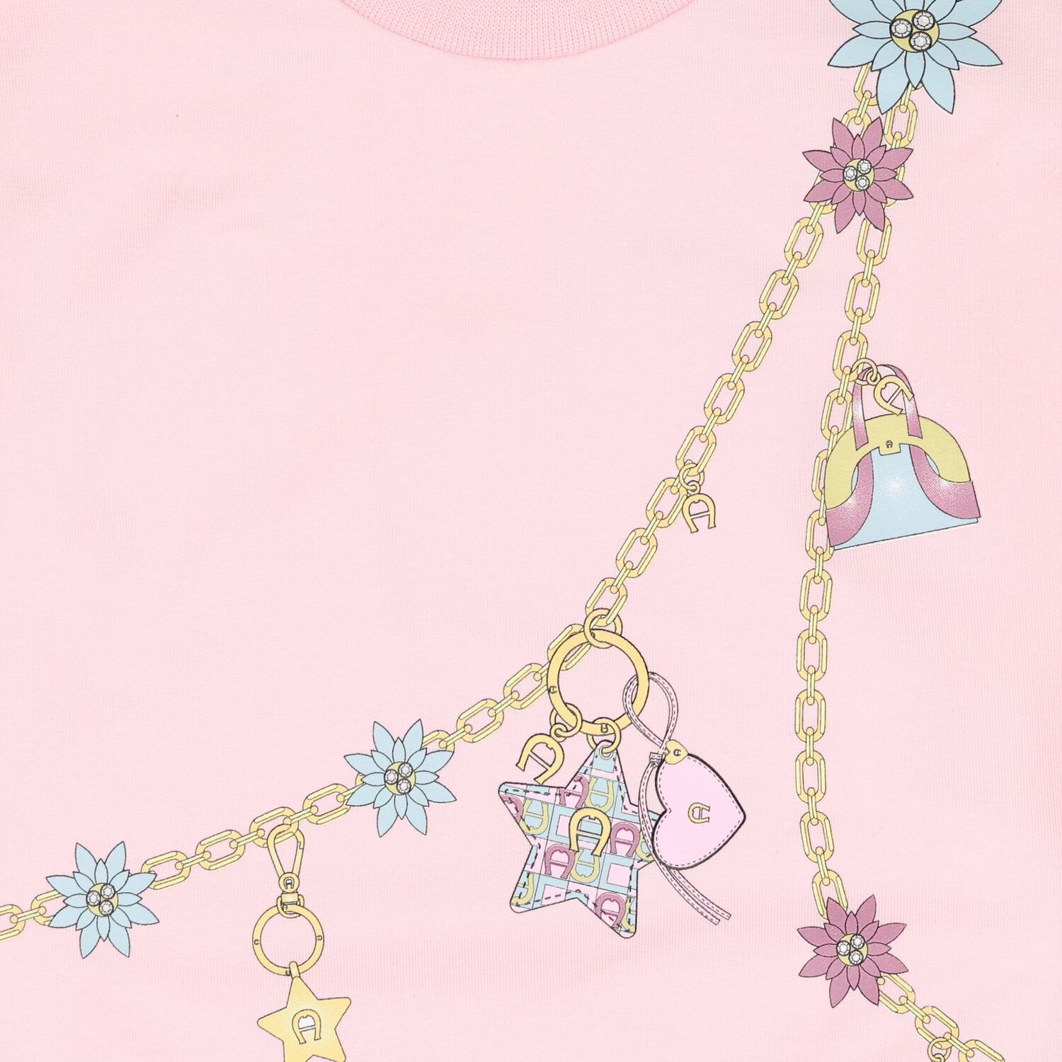 Younger Girls Pink & Gold Chain Logo Sweatshirt, 1, hi-res