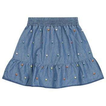 Girls Denim Blue Floral Skirt