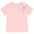 Girls Pink Jacquard Heart Bow T-Shirt, 3, hi-res