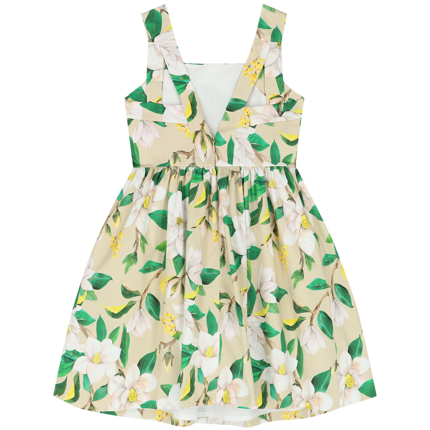 Girls Beige & Green Floral Dress, 1, hi-res image number null
