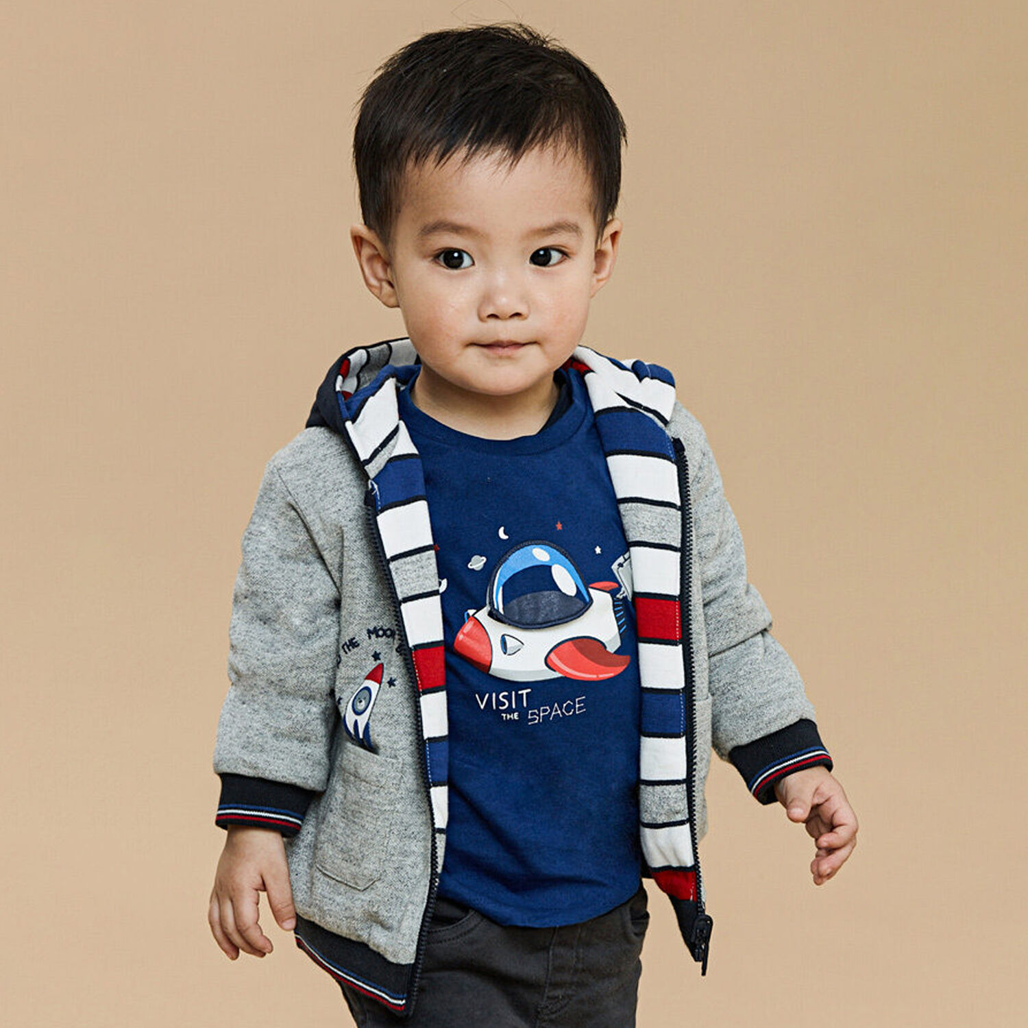 توب اولاد باكمام بطبعة سفينة الفضاء باللون الازرق , 1, hi-res