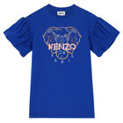 فستان عيد بطبعة فيل بالشعار باللون الأزرق للبنات, 1, hi-res