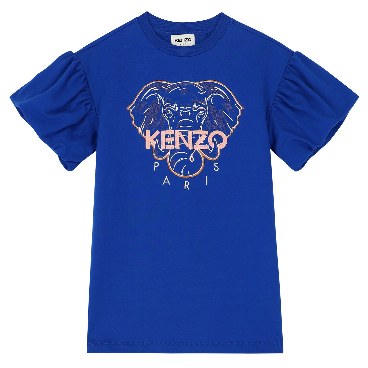 فستان عيد بطبعة فيل بالشعار باللون الأزرق للبنات, 1, hi-res