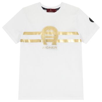 Boys White & Gold Logo T-Shirt