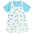 Baby Boys Turquoise & White Dungaree Set, 1, hi-res