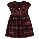 Girls Navy Blue Tartan Smocked Dress, 1, hi-res