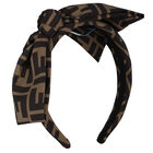 Girls Beige FF Bow Headband, 1, hi-res