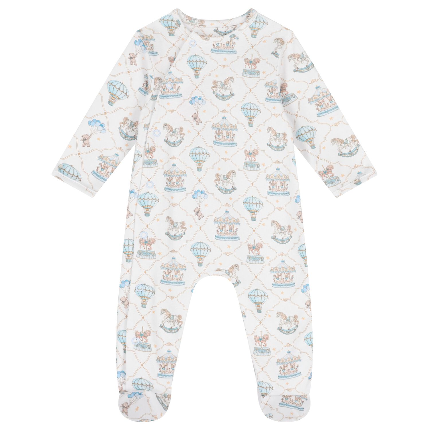 Baby Boys Blue & White Carousel & Hot Air Balloon Babygrow, 1, hi-res