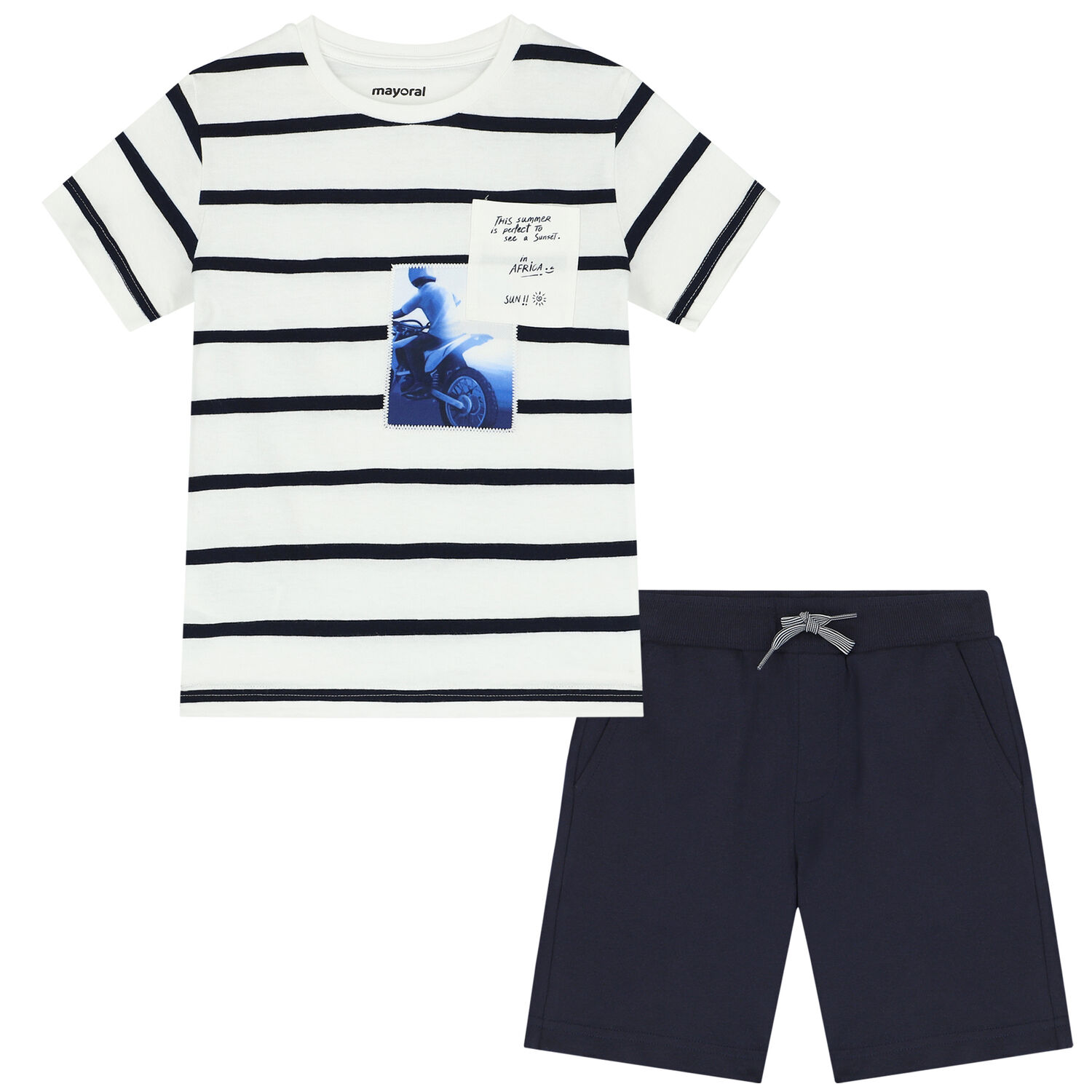 Boys White & Navy Striped Shorts Set, 2, hi-res image number null