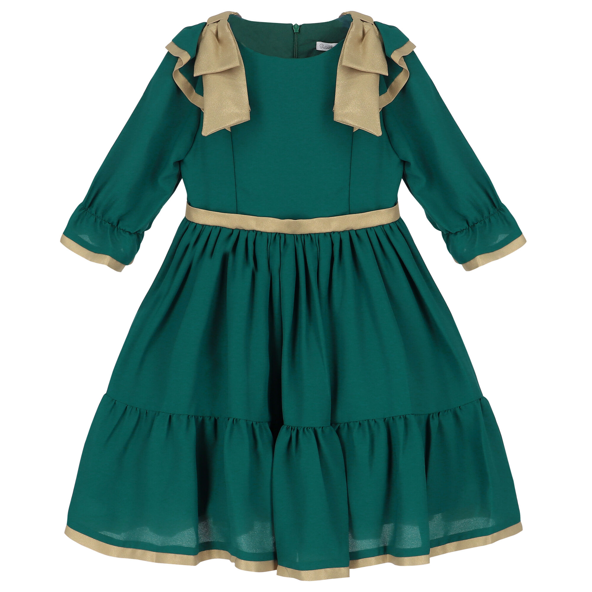 Patachou Girls Green Gold Bow Chiffon Dress Junior Couture UAE