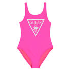 Girls Neon Pink Logo Swimsuit, 1, hi-res