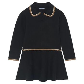 Girls Black Knitted Skirt Set