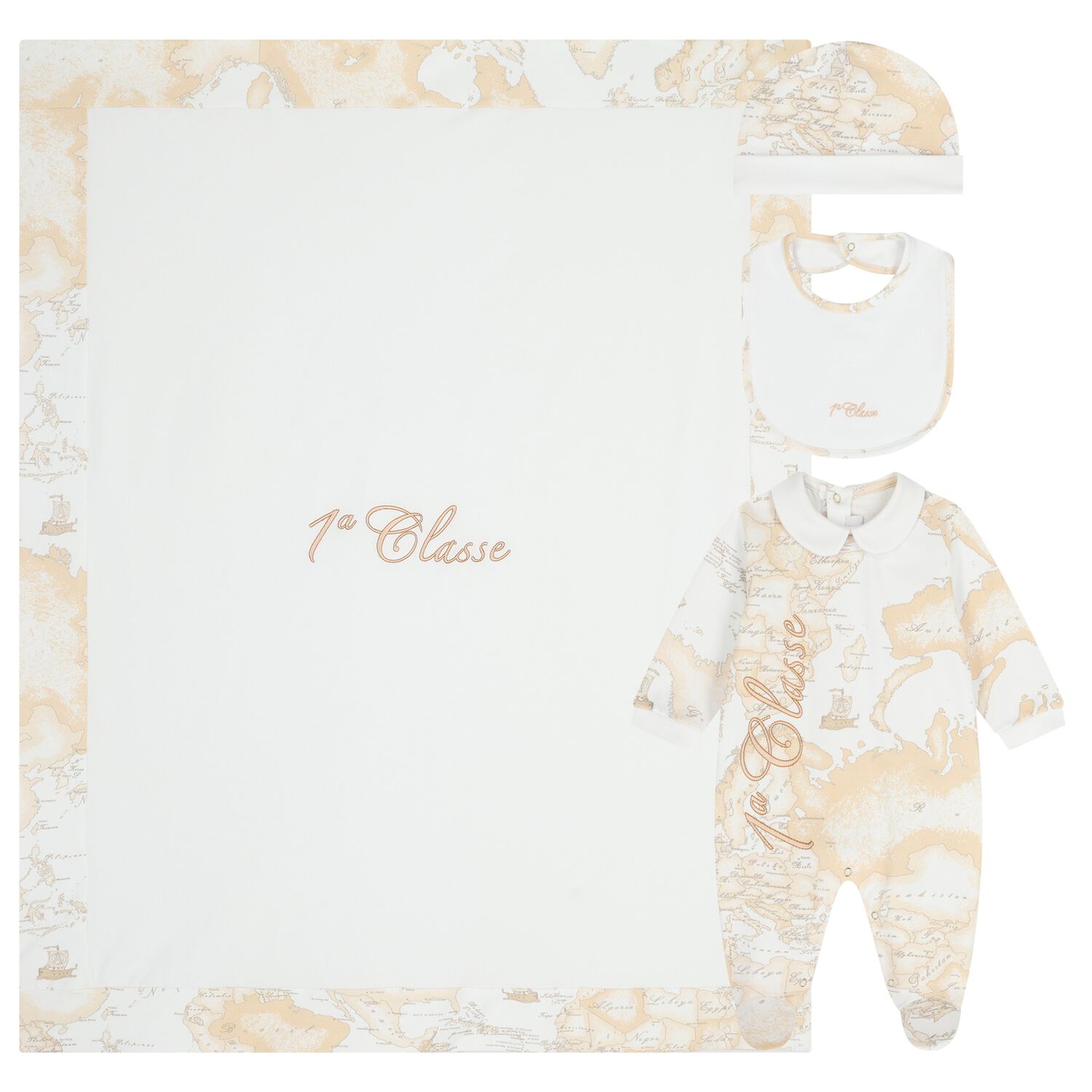 White & Beige Geo Map Babygrow Gift Set , 1, hi-res