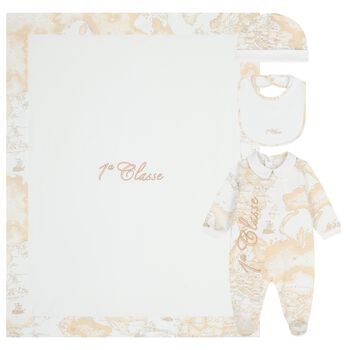 White & Beige Geo Map Babygrow Gift Set 