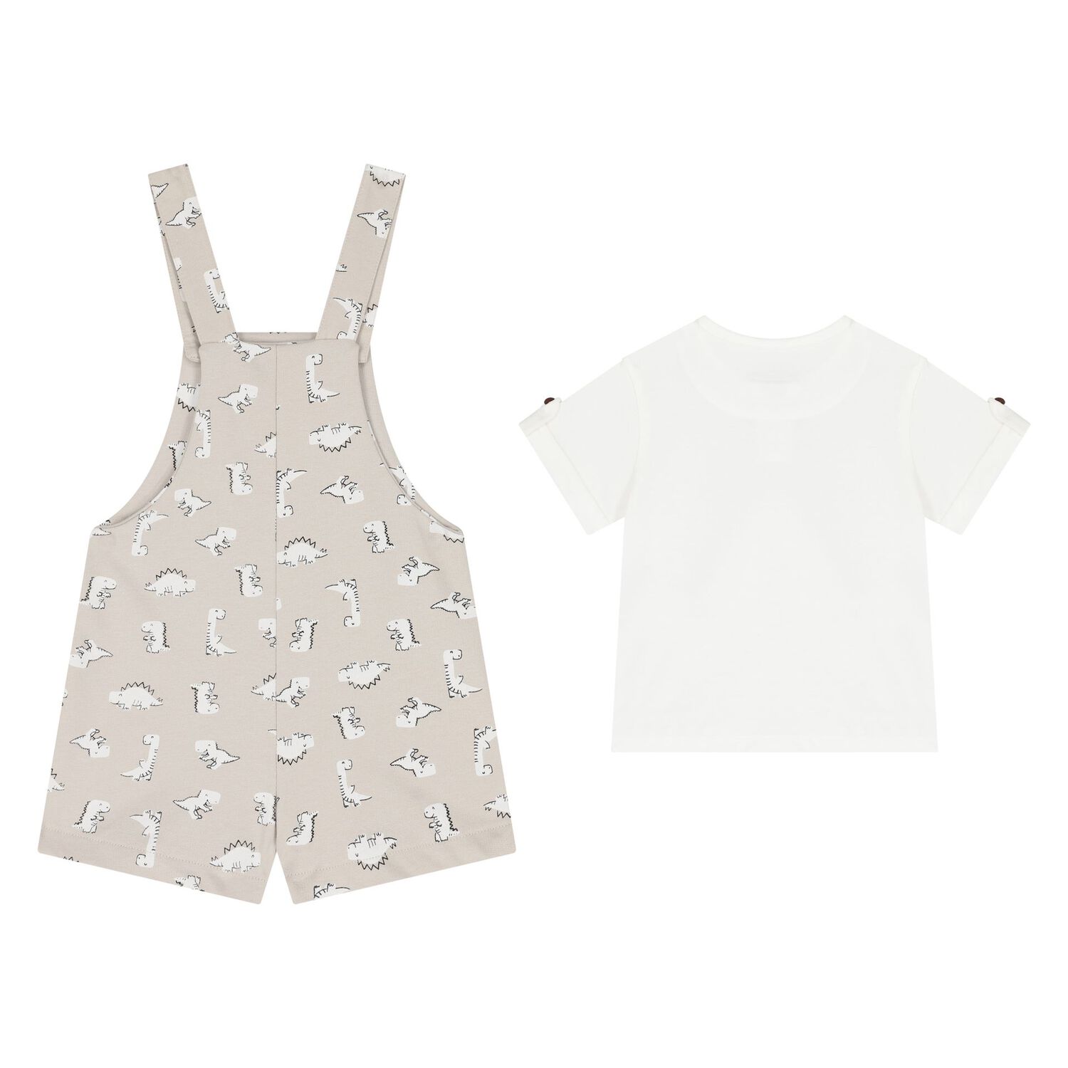 طقم دنغري باللونين الأبيض والبيج للأولاد  , 1, hi-res