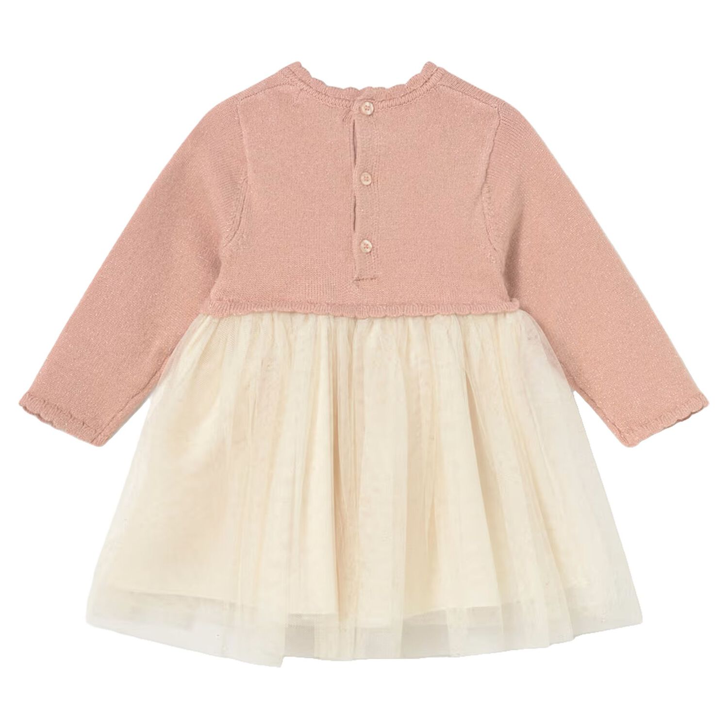 Younger Girls Pink & Ivory Tulle Dress, 1, hi-res