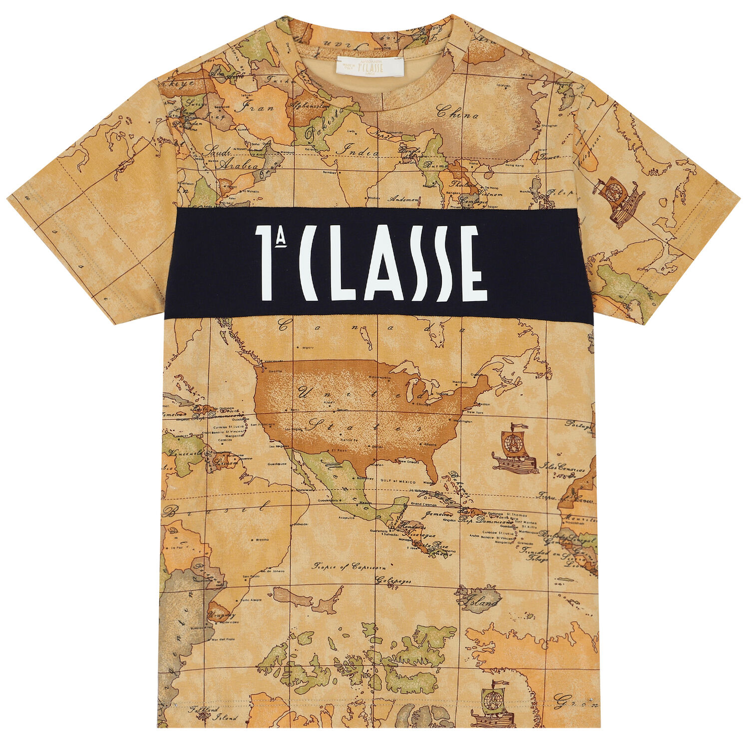 Boys Beige Geo Map Logo T-Shirt, 1, hi-res