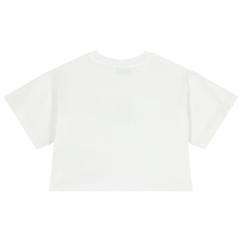Girls White Teddy Bear Logo T-Shirt