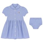 Baby Girls Blue Logo Polo Dress Set, 1, hi-res