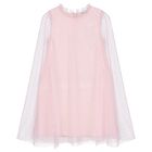 Girls Pink Chiffon Embellished Cape Dress, 1, hi-res
