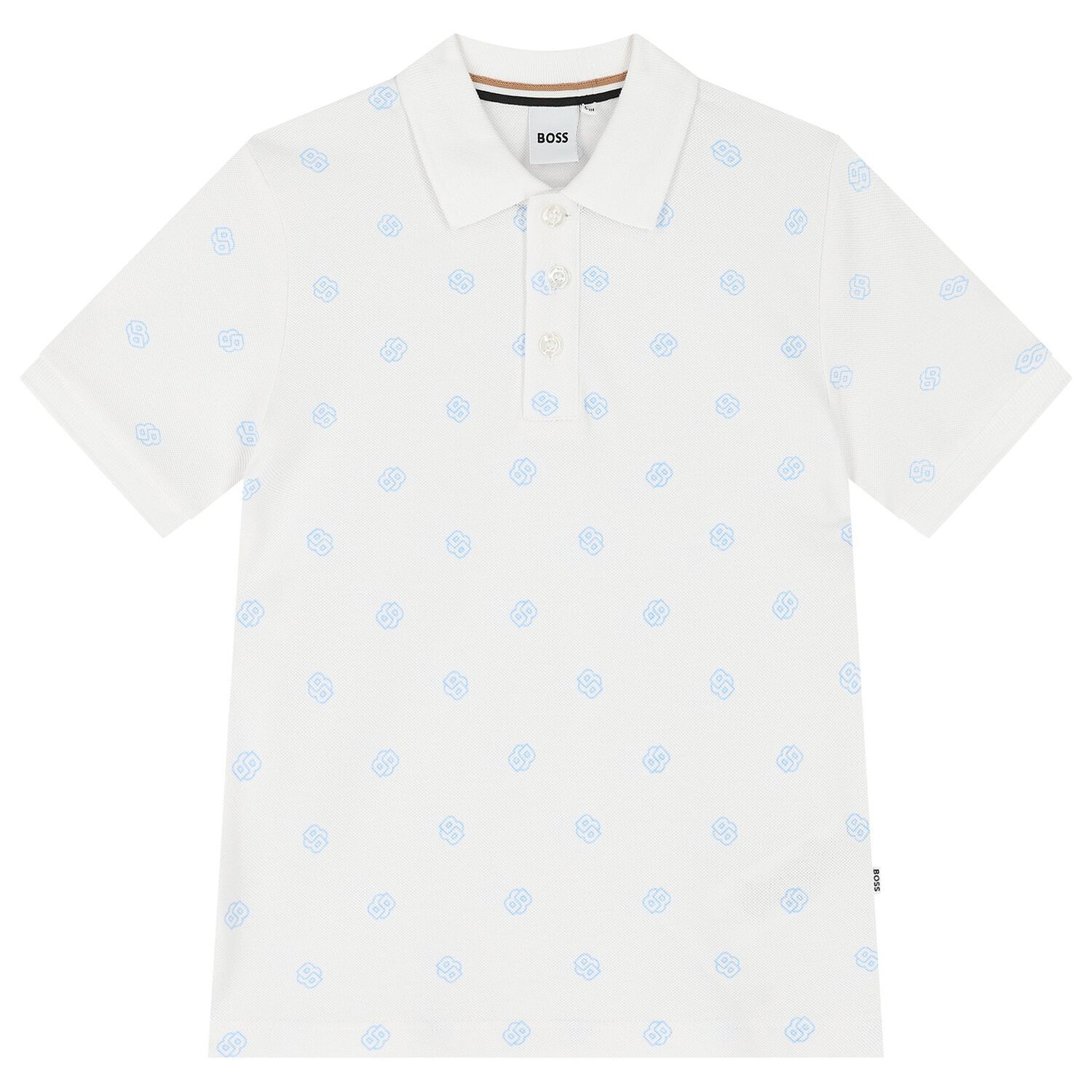 Boys White Logo Polo Shirt, 1, hi-res