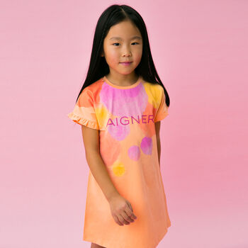 Girls Orange Logo Dress