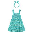 Girls Green Floral Smocked Dress Set, 1, hi-res