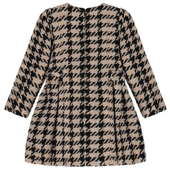 Girls Black & Beige Tweed Houndstooth Dress