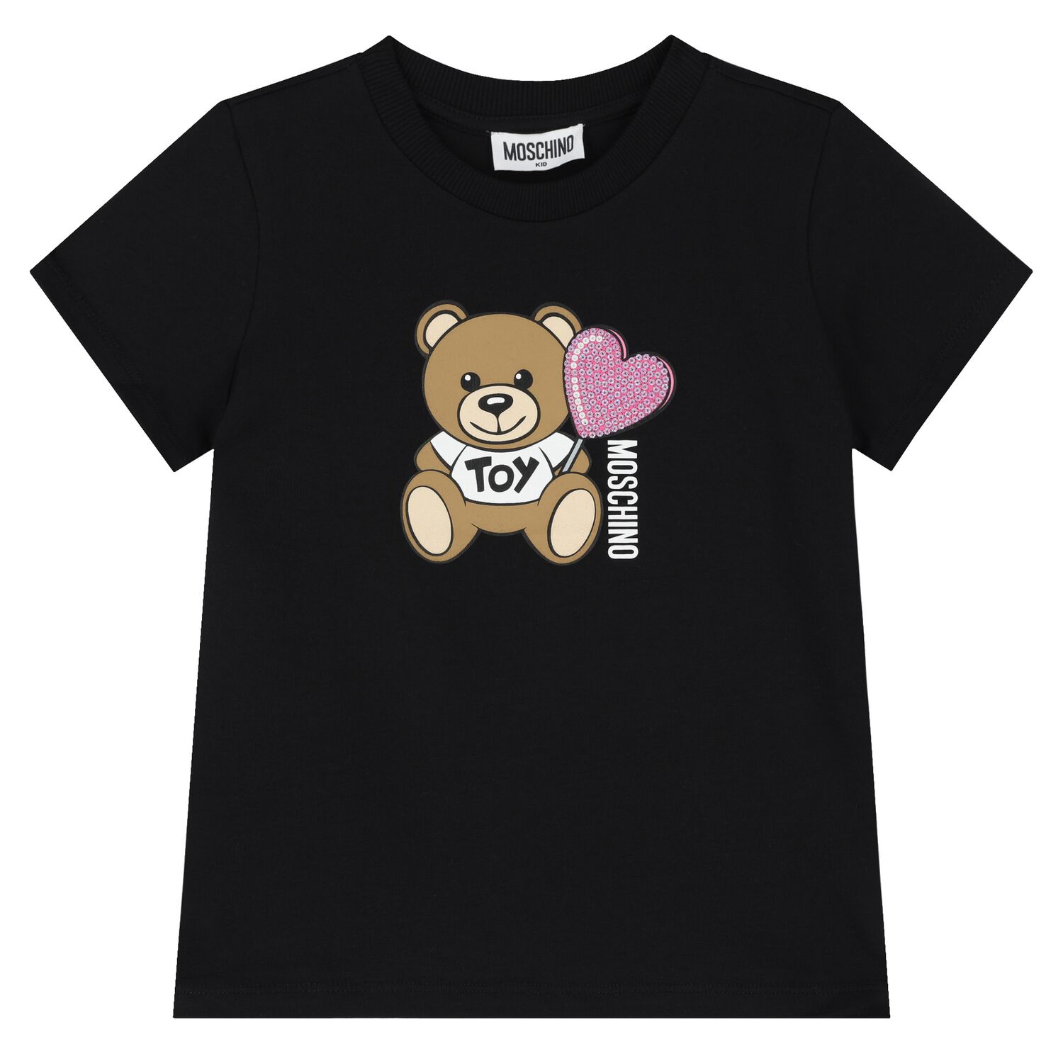 تي شيرت بنات بشعار دب تيدي باللون الأسود, 3, hi-res