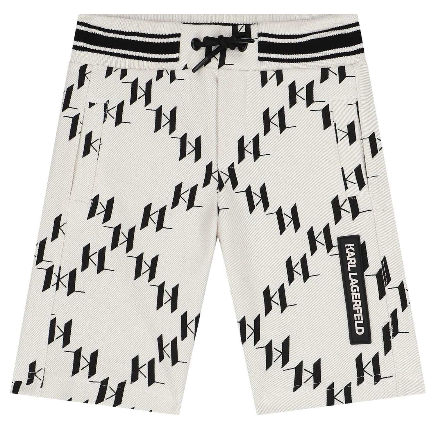 Boys Ivory & Black Logo Shorts, 1, hi-res