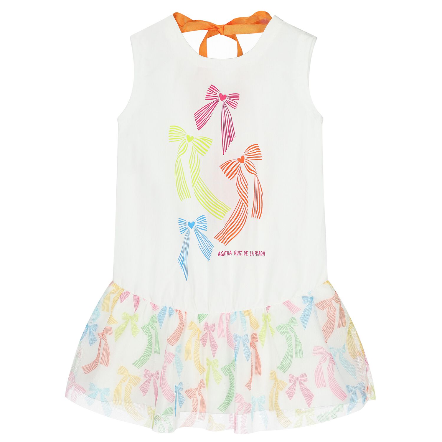 Girls White Bow Dress, 1, hi-res