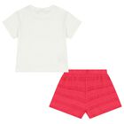 Girls White & Pink Shorts Set, 2, hi-res