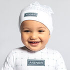 Baby Boys White Pima Cotton Logo Hat, 1, hi-res