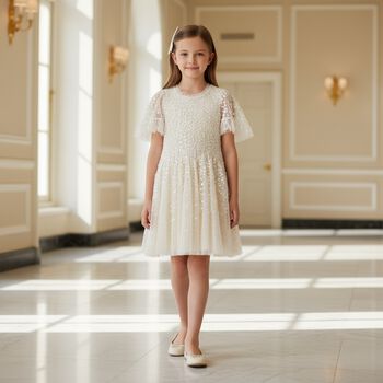 Girls Ivory Sequin & Tulle Dress
