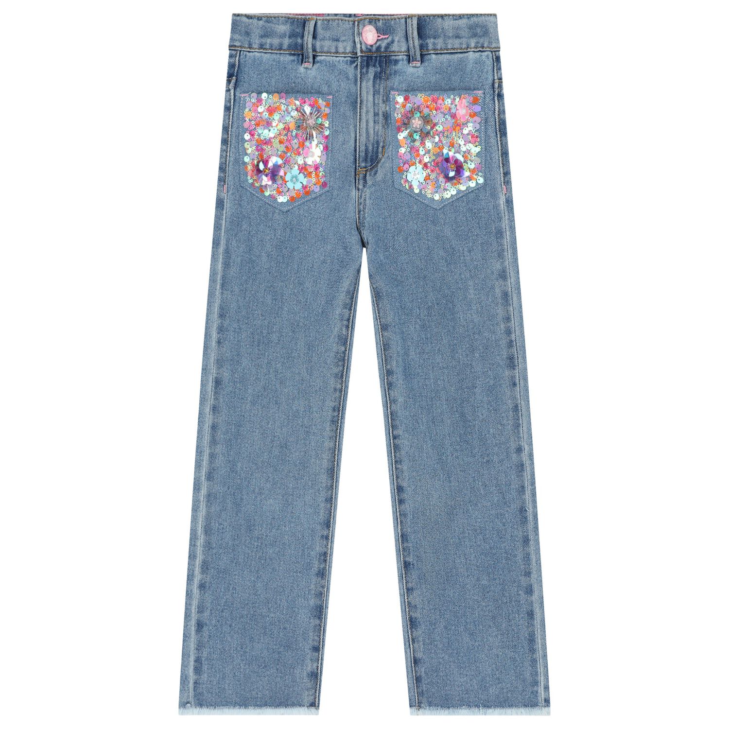 Girls Blue Denim Sequin Jeans, 1, hi-res image number null