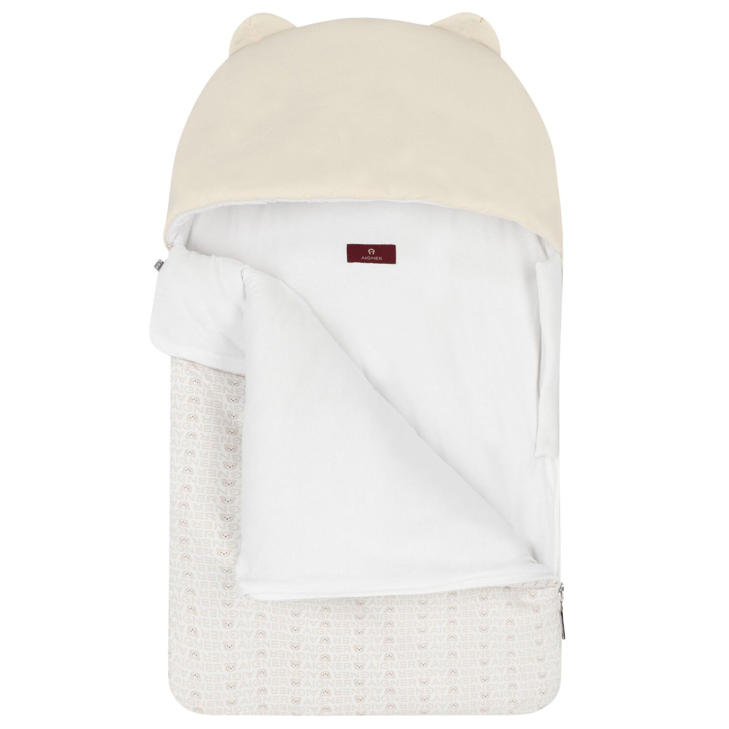 Beige & White Teddy Bear Logo Baby Nest, 1, hi-res