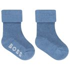 Baby Boys Blue & White Logo Socks ( 3-Pack ) , 2, hi-res