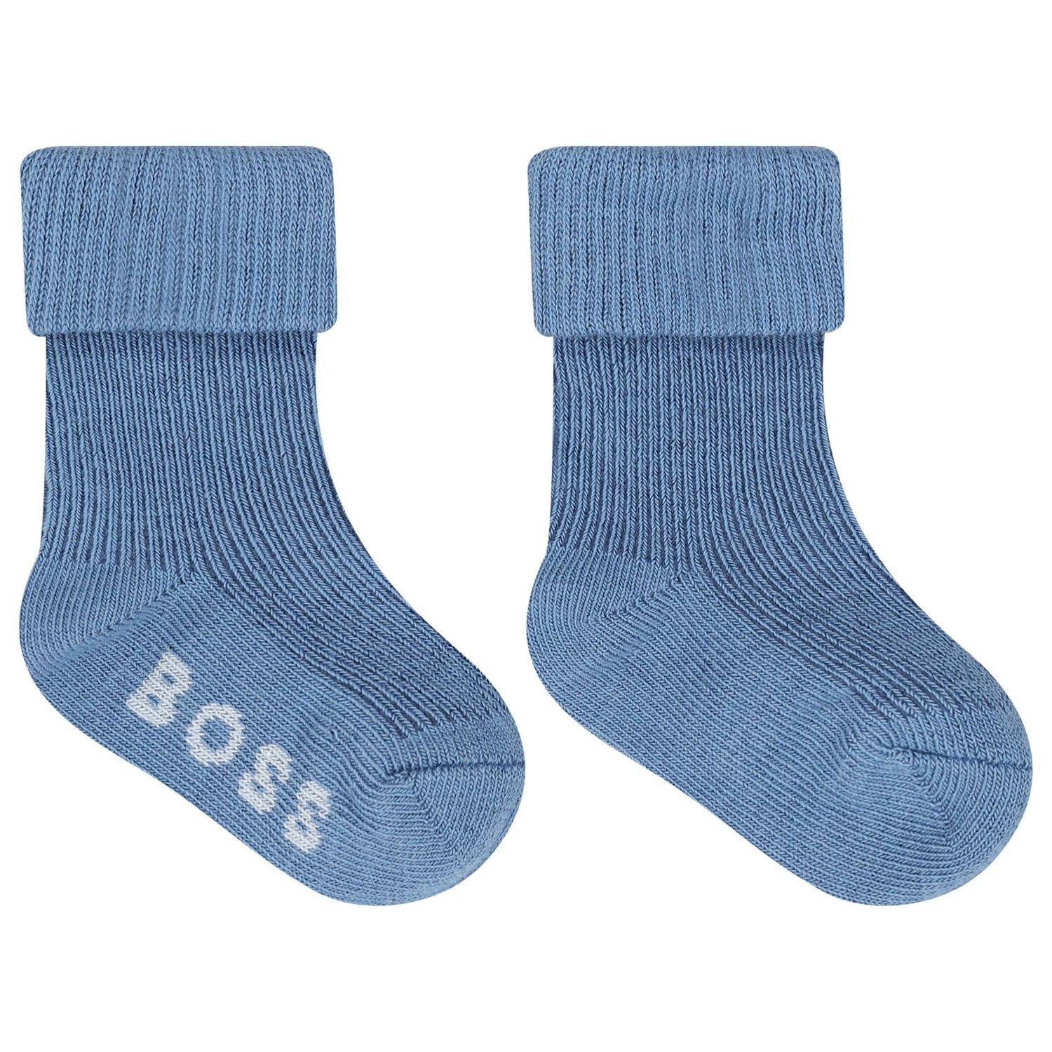 Baby Boys Blue & White Logo Socks ( 3-Pack ) , 2, hi-res