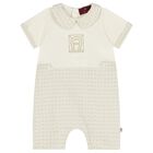 Ivory & Gold Logo Romper, 1, hi-res