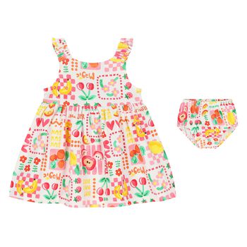 Younger Girls White Fruits Dress Set