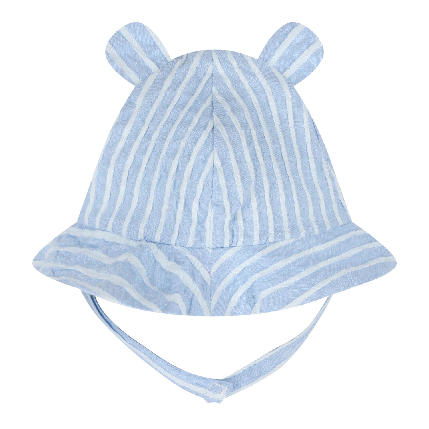 Baby Boys White & Blue  Striped Shorts & Hat Set , 1, hi-res