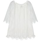 Girls White Scallop Lace Dress, 1, hi-res