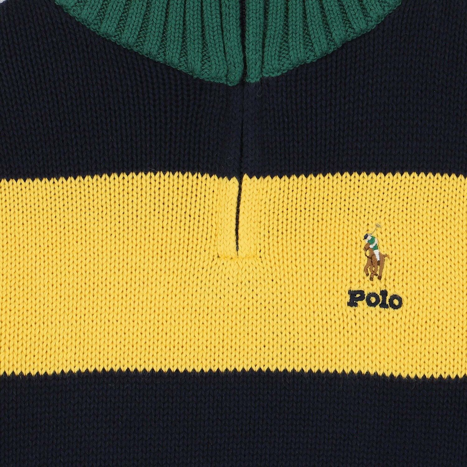 Boys Green, Navy & Yellow Logo Knitted Top, 1, hi-res image number null