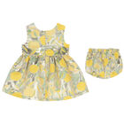 Baby Girls Gold Lemon Jacquard Dress Set, 1, hi-res